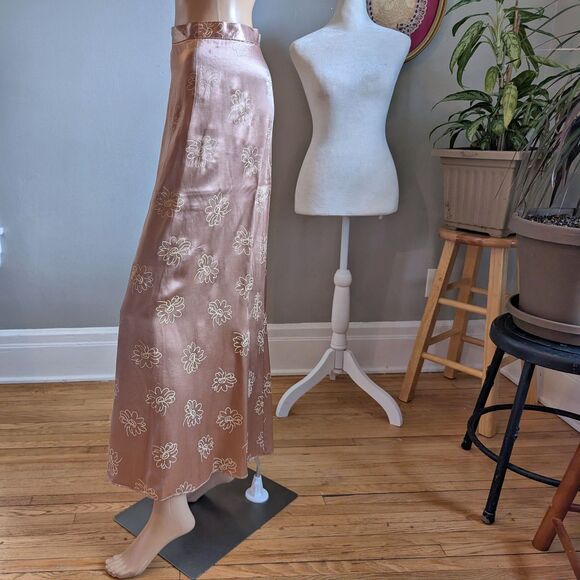 Vintage 1990s Exact Change Midi Skirt Floral Champagne USA Made Size 7 - Picture 2 of 10